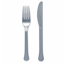 Plastic bestek zilver mes en vork 24 stuks