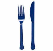Plastic bestek blauw mes en vork 24 stuks
