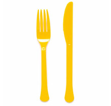 Plastic bestek geel mes en vork 24 stuks