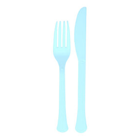 Plastic bestek licht blauw mes en vork 24 stuks