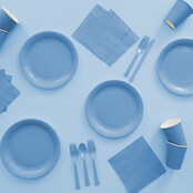 Plastic bestek licht blauw mes en vork 24 stuks