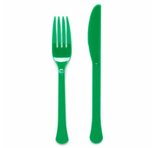 Plastic bestek groen mes en vork 24 stuks