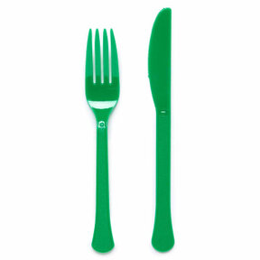 Plastic bestek groen mes en vork 24 stuks