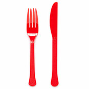 Plastic bestek rood mes en vork 24 stuks