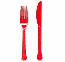 Plastic bestek rood mes en vork 24 stuks
