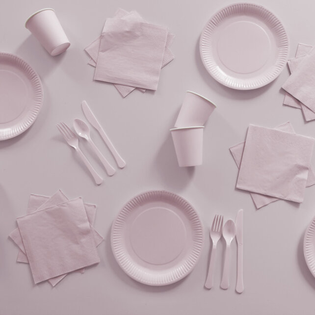 Plastic bestek baby roze mes en vork 24 stuks