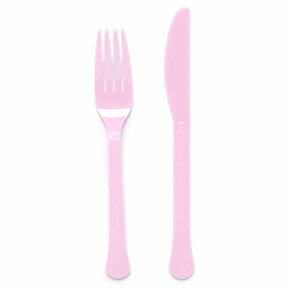 Plastic bestek baby roze mes en vork 24 stuks