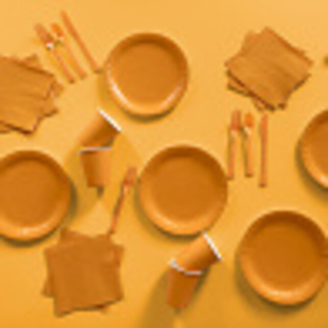 Plastic bestek oranje mes en vork 24 stuks