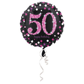Folieballon Sparkling Pink 50 jaar 43cm
