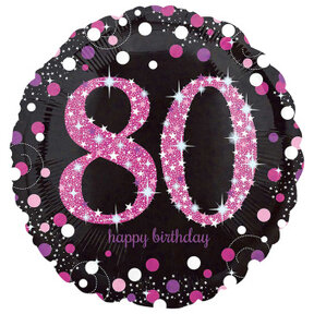 Folieballon Sparkling Pink 80 jaar 43cm