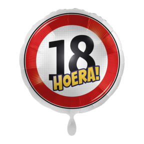 Verkeersbord Folieballon Hoera 18 jaar 43cm
