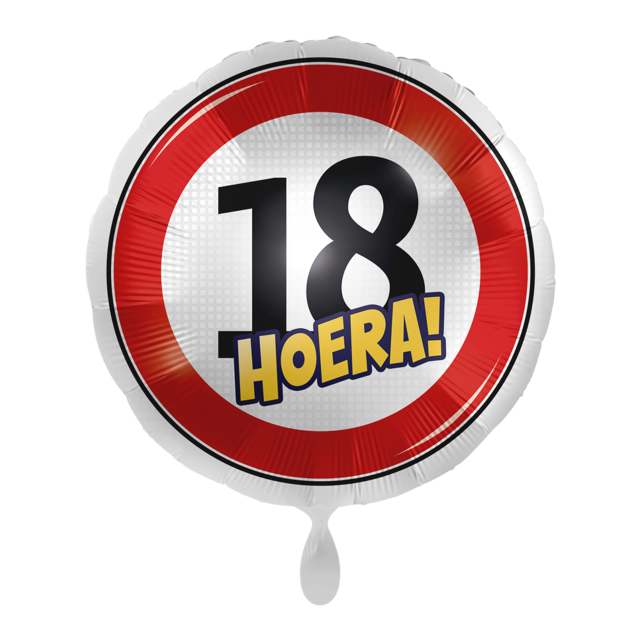 Verkeersbord Folieballon Hoera 18 jaar 43cm