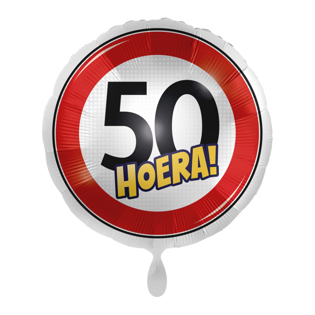 Verkeersbord Folieballon Hoera 50 jaar 43cm