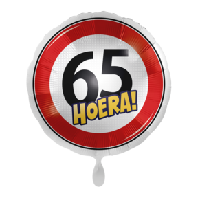 Verkeersbord Folieballon Hoera 65 jaar 43cm
