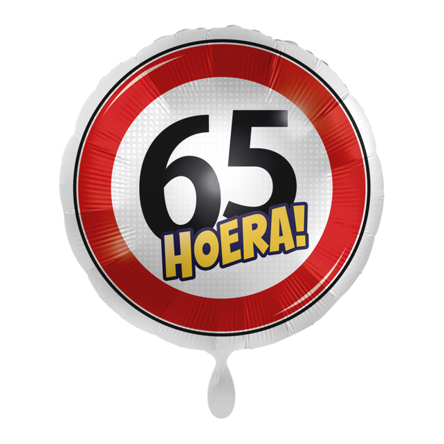 Verkeersbord Folieballon Hoera 65 jaar 43cm Verkeersbord Folieballon Hoera 65 jaar 43cm