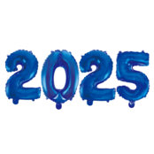 Folieballoncijfers blauw 2025 41cm incl. gratis 6 ballonnen