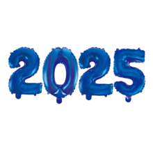 Folieballoncijfers blauw 2025 41cm incl. gratis 6 ballonnen