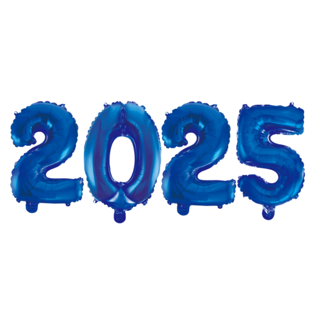 Folieballoncijfers blauw 2025 41cm incl. gratis 6 ballonnen