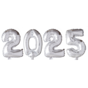 Folieballoncijfers zilver 2025 41cm incl. gratis 6 ballonnen