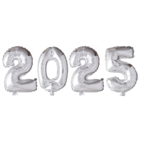 Folieballonnen 2025 zilver met 6 gratis ballonnen