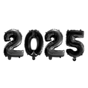Folieballoncijfers zwart 2025 41cm incl. gratis 6 ballonnen
