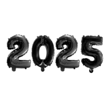 Folieballoncijfers zwart 2025 41cm incl. gratis 6 ballonnen