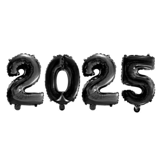 Folieballoncijfers zwart 2025 41cm incl. gratis 6 ballonnen