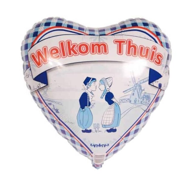 Welkom Thuis folieballon Delfts Blauw hartvormig 45 cm voor feestelijke decoratie