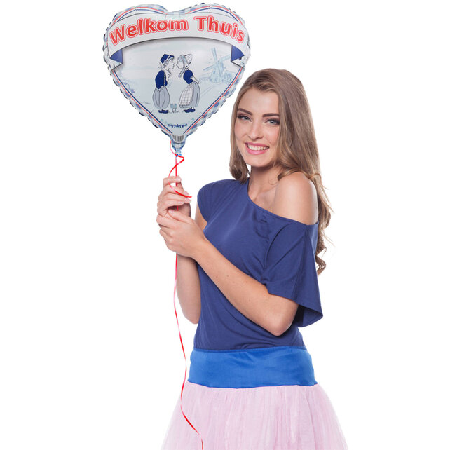 Welkom Thuis folieballon Delfts Blauw hartvormig 45 cm voor feestelijke decoratie