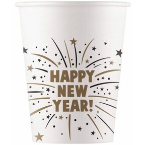 Happy New Year papieren bekers 200ml 8 stuks