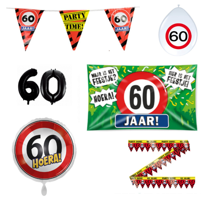 60 jaar verjaardag versiering pakket verkeersbord incl. Gevelvlag