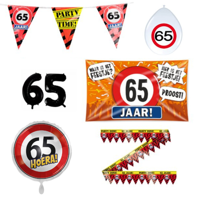 65 jaar verjaardag versiering pakket verkeersbord incl. Gevelvlag