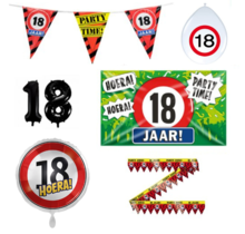 18 jaar verjaardag versiering pakket verkeersbord incl. Gevelvlag