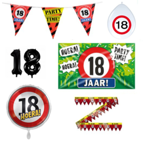 18 jaar verjaardag versiering pakket verkeersbord incl. Gevelvlag