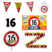 16 jaar verjaardag versiering pakket verkeersbord incl. Gevelvlag