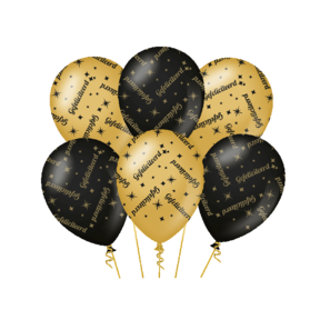 Gefeliciteerd ballonnen goud zwart 6 stuks - 30 cm - Classy Party