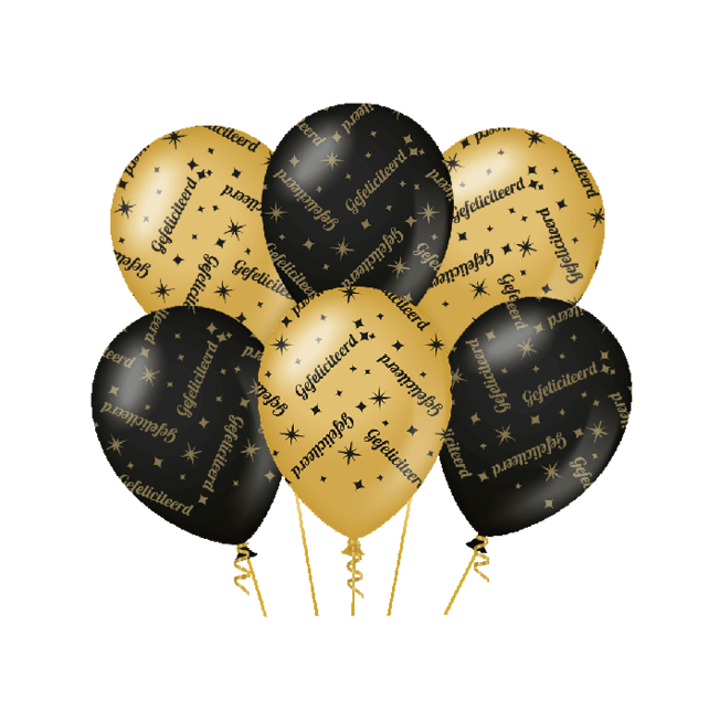 Gefeliciteerd ballonnen goud zwart 6 stuks - 30 cm - Classy Party