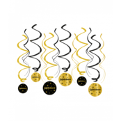 Swirl draaislinger Gefeliciteerd goud zwart 12 stuks Swirl draaislinger Gefeliciteerd goud zwart 12 stuks