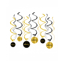 Swirl draaislinger Gefeliciteerd goud zwart 12 stuks