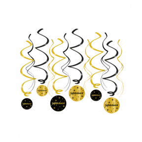 Swirl draaislinger Gefeliciteerd goud zwart 12 stuks