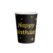 Classy Party papieren bekers Happy Birthday zwart goud 8 stuks