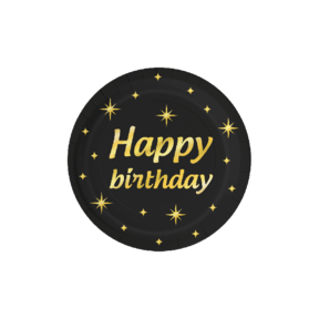 Classy Party papieren borden Happy Birthday zwart goud 8 stuks 23cm