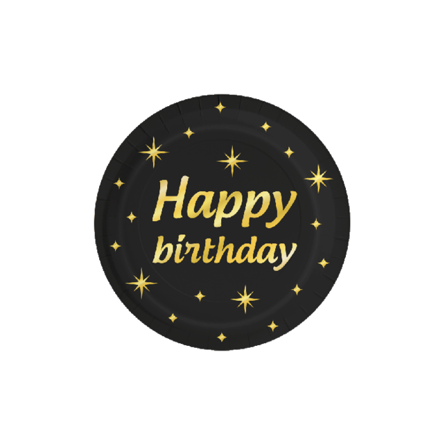 Classy Party papieren borden Happy Birthday zwart goud - 8 stuks - 23cm