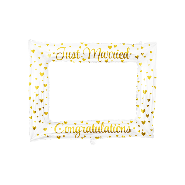 Photo frame Just Married opblaasbaar - 66x85 cm - Wit met goud