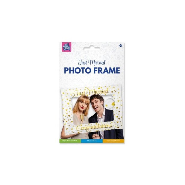 Photo frame Just Married opblaasbaar - 66x85 cm - Wit met goud