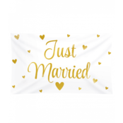 Just Married Gevelvlag - 150x90 cm - Wit met gouden letters Just Married