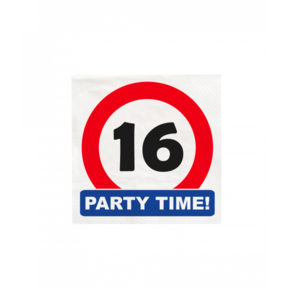 Papieren Verkeersbord servetten 16 jaar 33x33cm 16 stuks