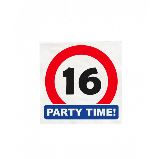 Papieren Verkeersbord servetten 16 jaar 33x33cm 16 stuks
