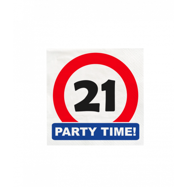 Papieren Verkeersbord servetten 21 jaar 33x33cm 16 stuks Papieren Verkeersbord servetten 21 jaar 33x33cm 16 stuks