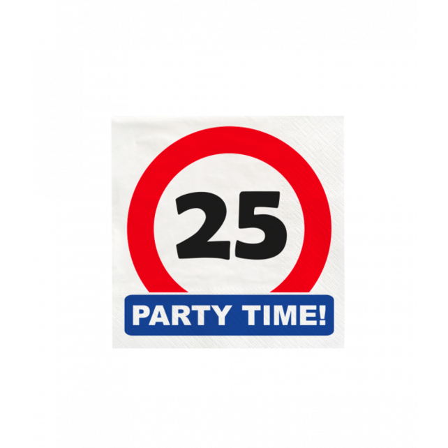 Papieren Verkeersbord servetten 25 jaar 33x33cm 16 stuks